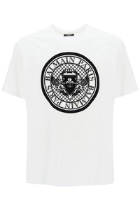 Balmain t-shirt with flocked coin print CH1EG000BB17 BLANC NOIR