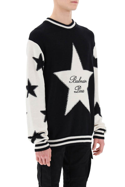 Balmain sweater with star motif CH1KD000KF92 NOIR NATUREL