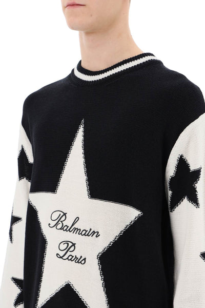 Balmain sweater with star motif CH1KD000KF92 NOIR NATUREL