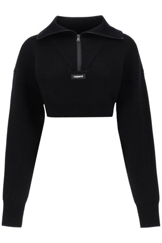 Coperni half zip cropped boxy wool sweater COPML70615 BLACK