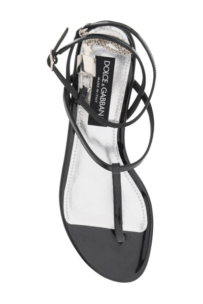 Dolce & gabbana patent leather thong sandals with padlock CQ0584 A1471 NERO