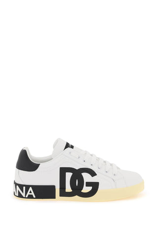 Dolce & gabbana leather portofino sneakers with dg logo CS1772 AC330 BIANCO NERO
