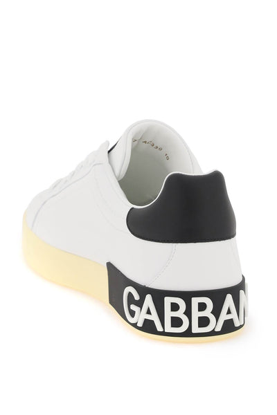 Dolce &amp; gabbana dg 標誌 portofino 皮革運動鞋 CS1772 AC330 BIANCO NERO