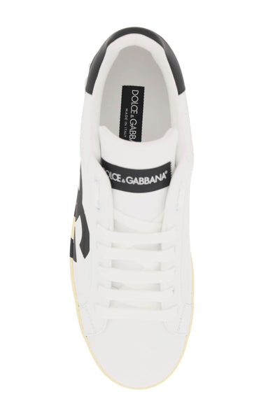 Dolce &amp; gabbana dg 標誌 portofino 皮革運動鞋 CS1772 AC330 BIANCO NERO