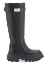 Dolce & gabbana leather boots with logoed plaquee CU1070 AB640 NERO
