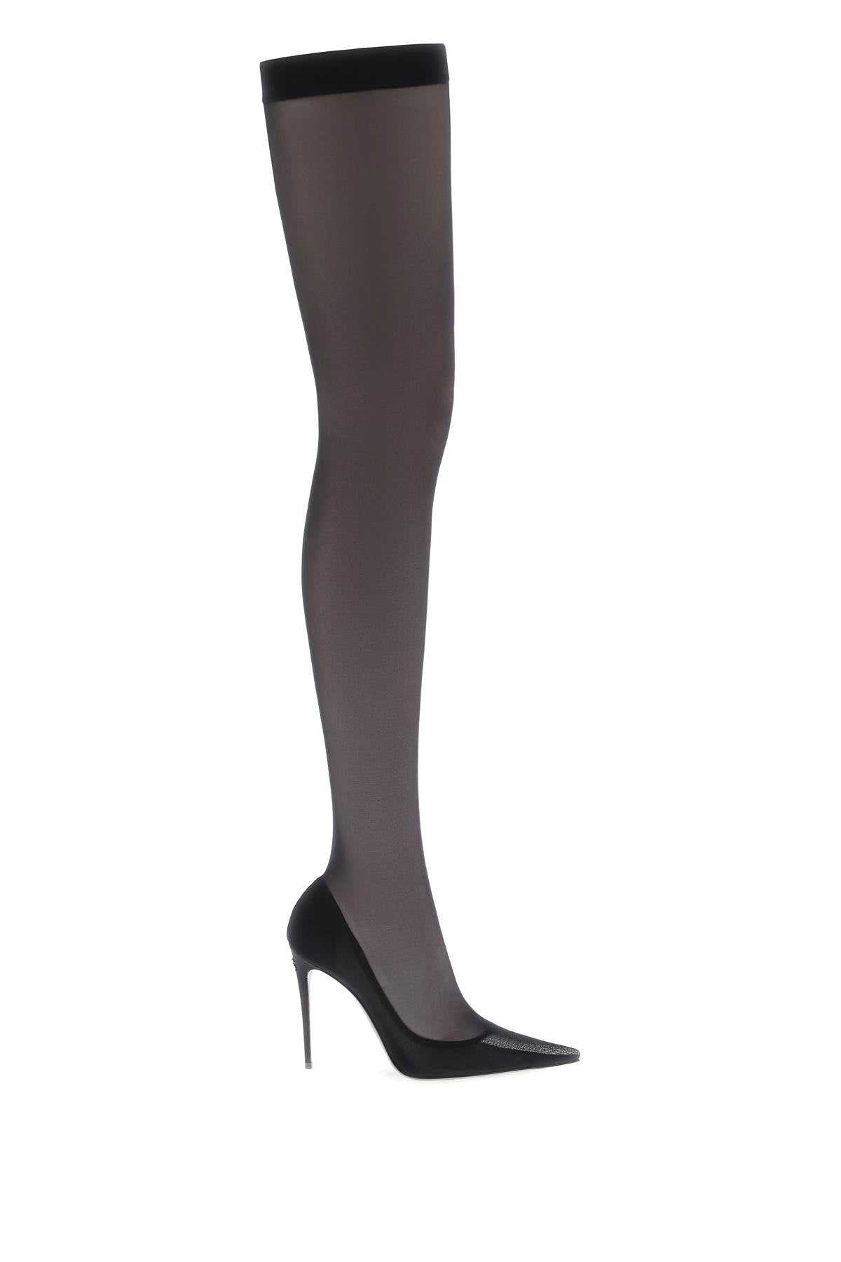 Dolce & gabbana stretch tulle thigh-high boots CU1128 AL786 NERO