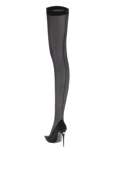 Dolce & gabbana stretch tulle thigh-high boots CU1128 AL786 NERO