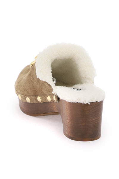 Dolce & gabbana suede and faux fur clogs with dg logo. CV0077 AN339 MARRONE BIANCO