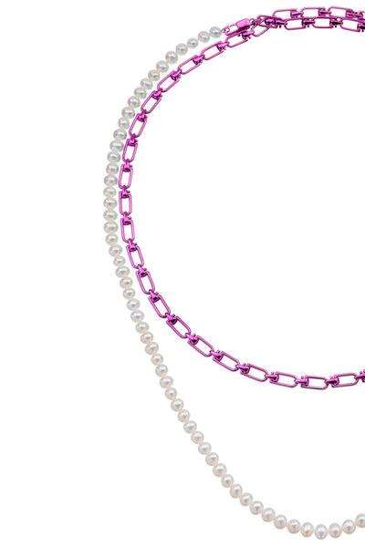Eera 'reine' double necklace with pearls DRNEME14U1 SILVER FUCHSIA