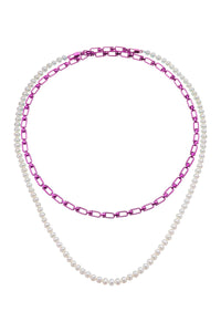 Eera 'reine' double necklace with pearls DRNEME14U1 SILVER FUCHSIA