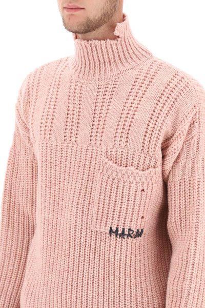 Marni funnel-neck sweater in destroyed-effect wool DVMG0054A0UFW310 QUARTZ