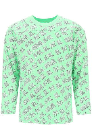Erl 'waffle' long sleeved t-shirt with all-over print ERL06T014 GREEN 2