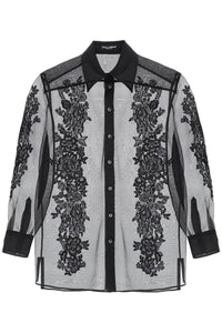 Dolce & gabbana organza shirt with lace inserts F5R38T FU1BU NERO