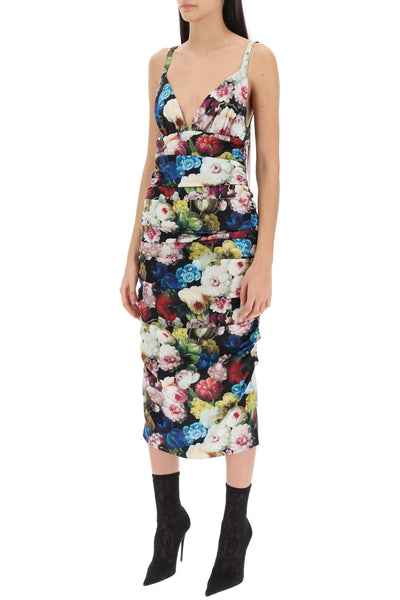 Dolce & gabbana nocturnal flower draped midi dress F6EAYT FSA6A FIORE NOTTURNO F NER