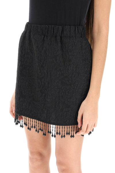 Ganni jacquard mini skirt with bead fringes F7451 BLACK