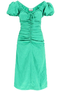 Ganni 褶皺緞面中長洋裝 F7680 亮綠色