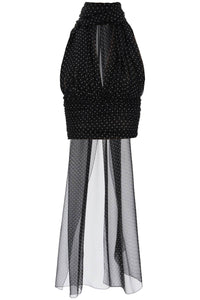 Dolce & gabbana chiffon top with scarf accessory F79EST IS1S1 POIS BIANCO FDO NERO