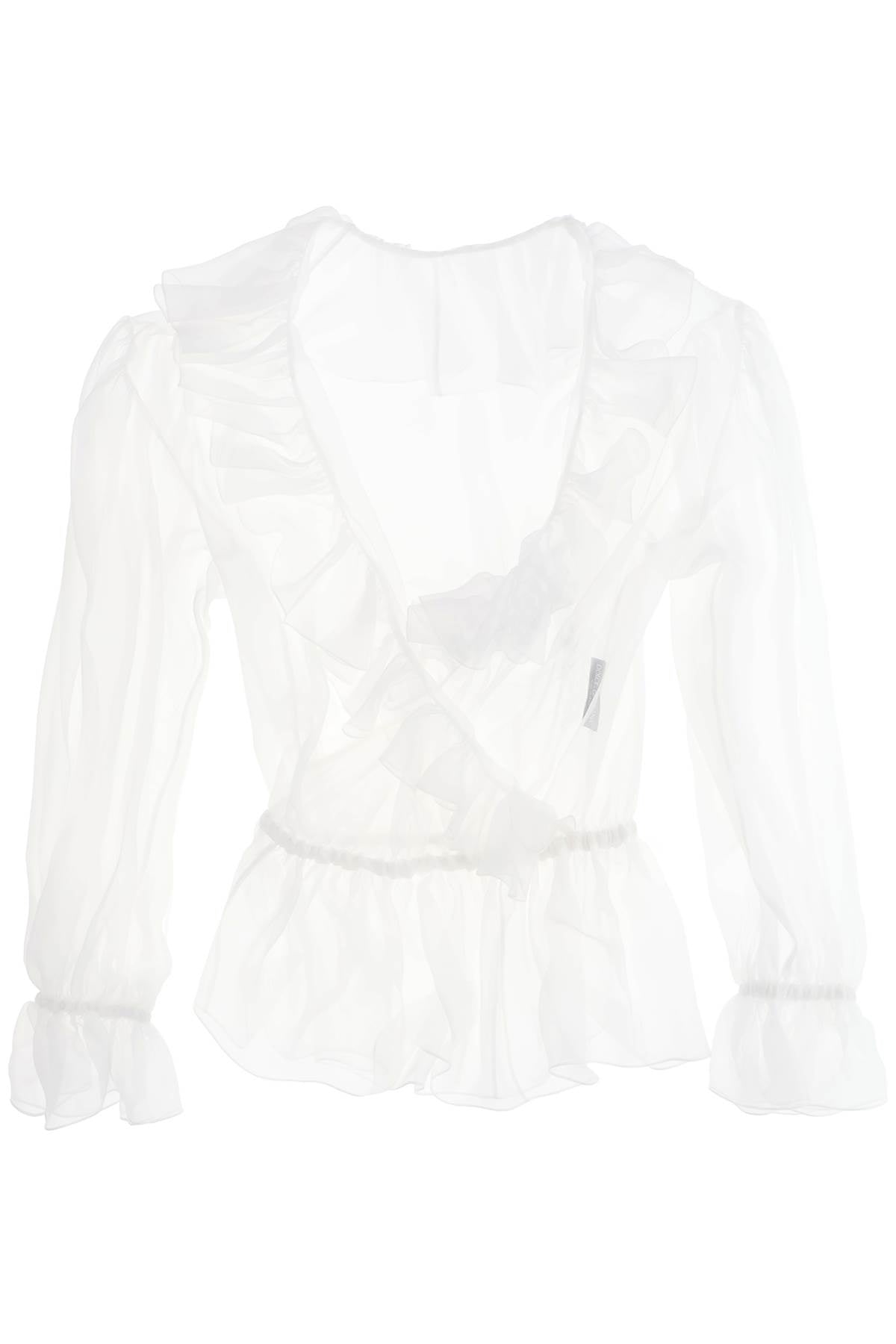 Dolce &amp; Gabbana 絲質雪紡襯衫，飾有荷葉邊。 F79FGT FU1AT 比安科·奧蒂科