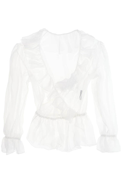 Dolce &amp; Gabbana 絲質雪紡襯衫，飾有荷葉邊。 F79FGT FU1AT 比安科·奧蒂科