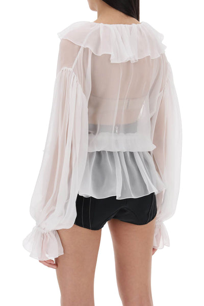 Dolce & gabbana silk chiffon blouse with ruffles. F79FGT FU1AT BIANCO OTTICO