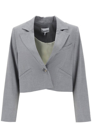 Ganni cropped single-breasted jacket F8162 PALOMA MELANGE