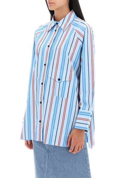 Ganni oversized striped shirt F8175 BRILLIANT BLUE