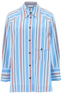 Ganni oversized striped shirt F8175 BRILLIANT BLUE