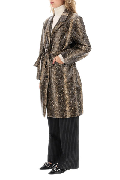 Ganni snake-effect faux leather trench coat F8437 SNAKE STARFISH