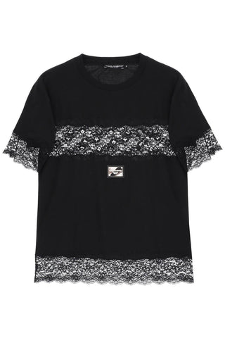 Dolce & gabbana t-shirt with lace inserts F8T43T FU7EQ NERO