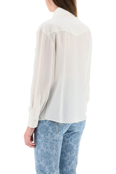 亞歷山德拉豐富的絲綢襯衫Fab3160 F3057白色