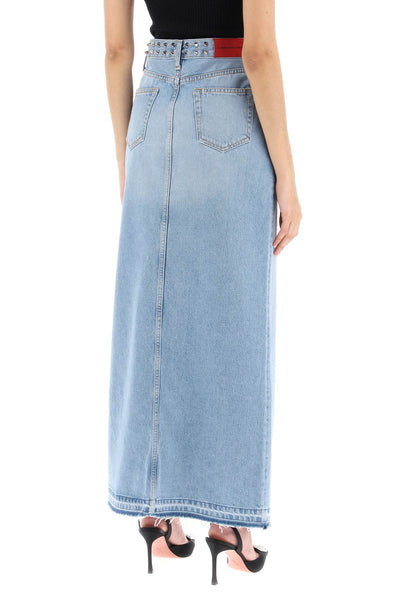 Alessandra rich long denim skirt with studs FAB3452 F4050 LIGHT BLUE PINK