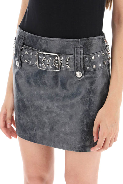 Alessandra rich leather mini skirt with belt and appliques FAB3459 L4077 DARK GREY