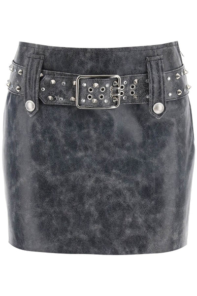 Alessandra rich leather mini skirt with belt and appliques FAB3459 L4077 DARK GREY