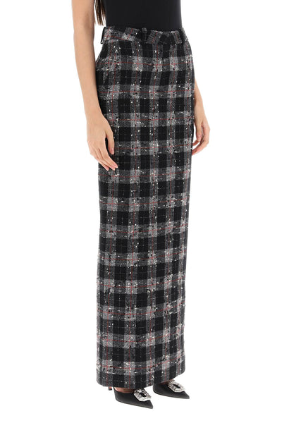 Alessandra rich maxi skirt in boucle' fabric with check motif FAB3461 F4059 BLACK