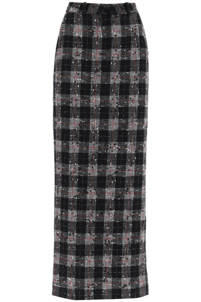 Alessandra rich maxi skirt in boucle' fabric with check motif FAB3461 F4059 BLACK
