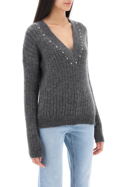 Alessandra rich wool knit sweater with studs and crystals FAB3486 K4058 GREY MELANGE