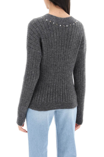 Alessandra rich wool knit sweater with studs and crystals FAB3486 K4058 GREY MELANGE