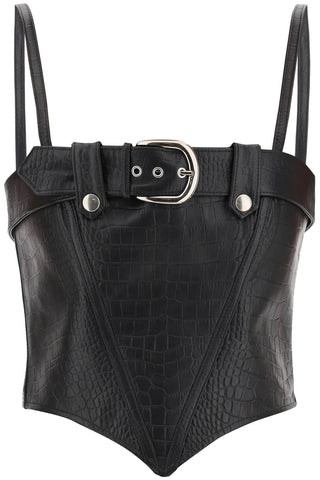 Alessandra rich croco-print leather bustier top FABX3560 L4191 BLACK
