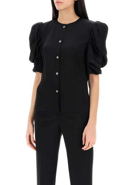 Alessandra Rich Envers 蓬鬆袖緞面襯衫 FABX3616 F4202 黑色