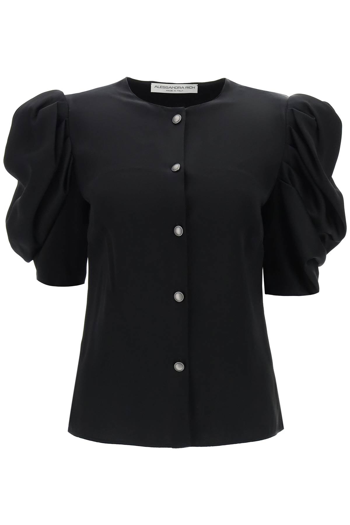 Alessandra Rich Envers 蓬鬆袖緞面襯衫 FABX3616 F4202 黑色
