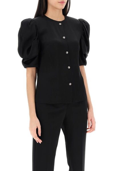 Alessandra rich envers satin blouse with bouffant sleeves FABX3616 F4202 BLACK