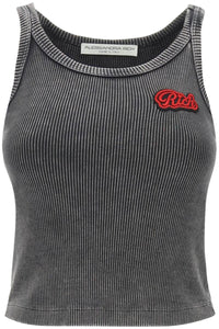 Alessandra rich ribbed tank top with logo patch FABX3705 F4270 GREY