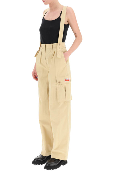 Kenzo cotton cargo pants with suspenders FD52PA0649RO BEIGE