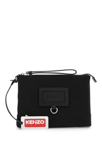 kenzo品牌織物離合器帶徽章持有者FD52PM922F01黑色