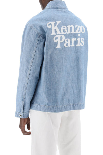 Kenzo 日本牛仔布和服夾克 FE55DM1426H4 石漂白藍色牛仔布
