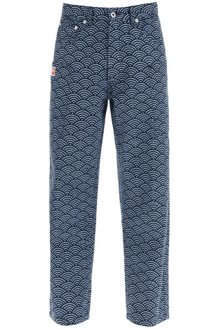 Kenzo monkey workwear jeans with seigaiha print FE55DP4086K1 RINSE BLUE DENIM