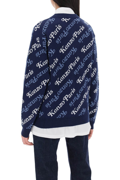 Kenzo cardigan with logo pattern FE58CA0073CB BLEU NUIT