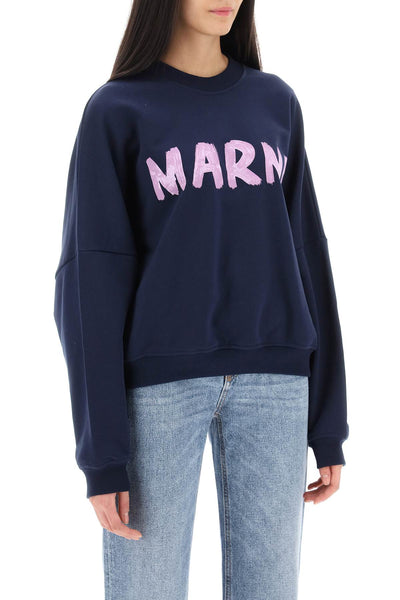 Marni logo print boxy sweatshirt FLJE0185P2USCU88 BLUE KYANITE