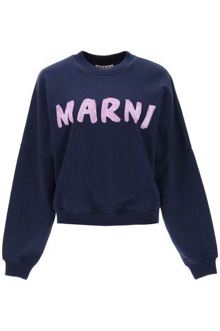 Marni logo print boxy sweatshirt FLJE0185P2USCU88 BLUE KYANITE