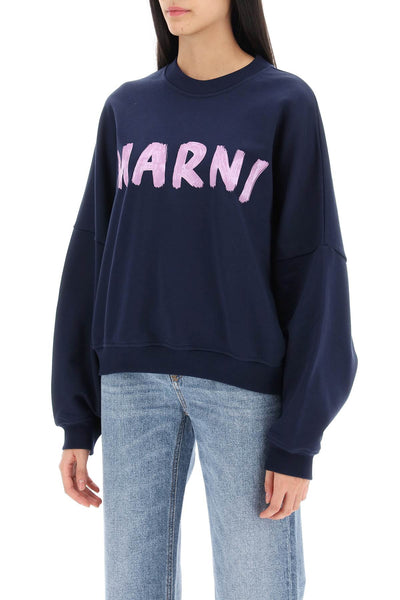 Marni logo print boxy sweatshirt FLJE0185P2USCU88 BLUE KYANITE
